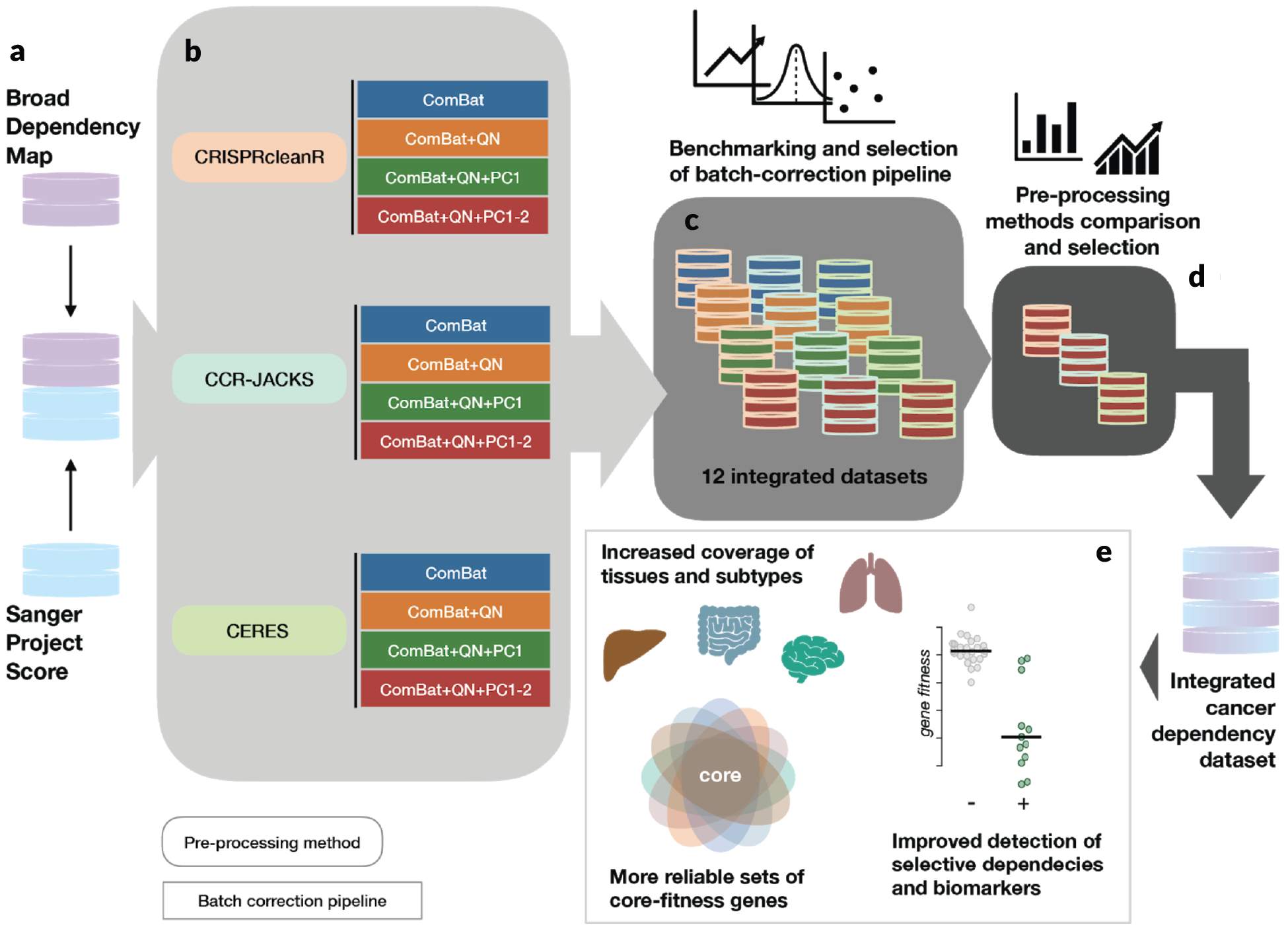 Broad/Sanger cancer dependency data integration strategy.